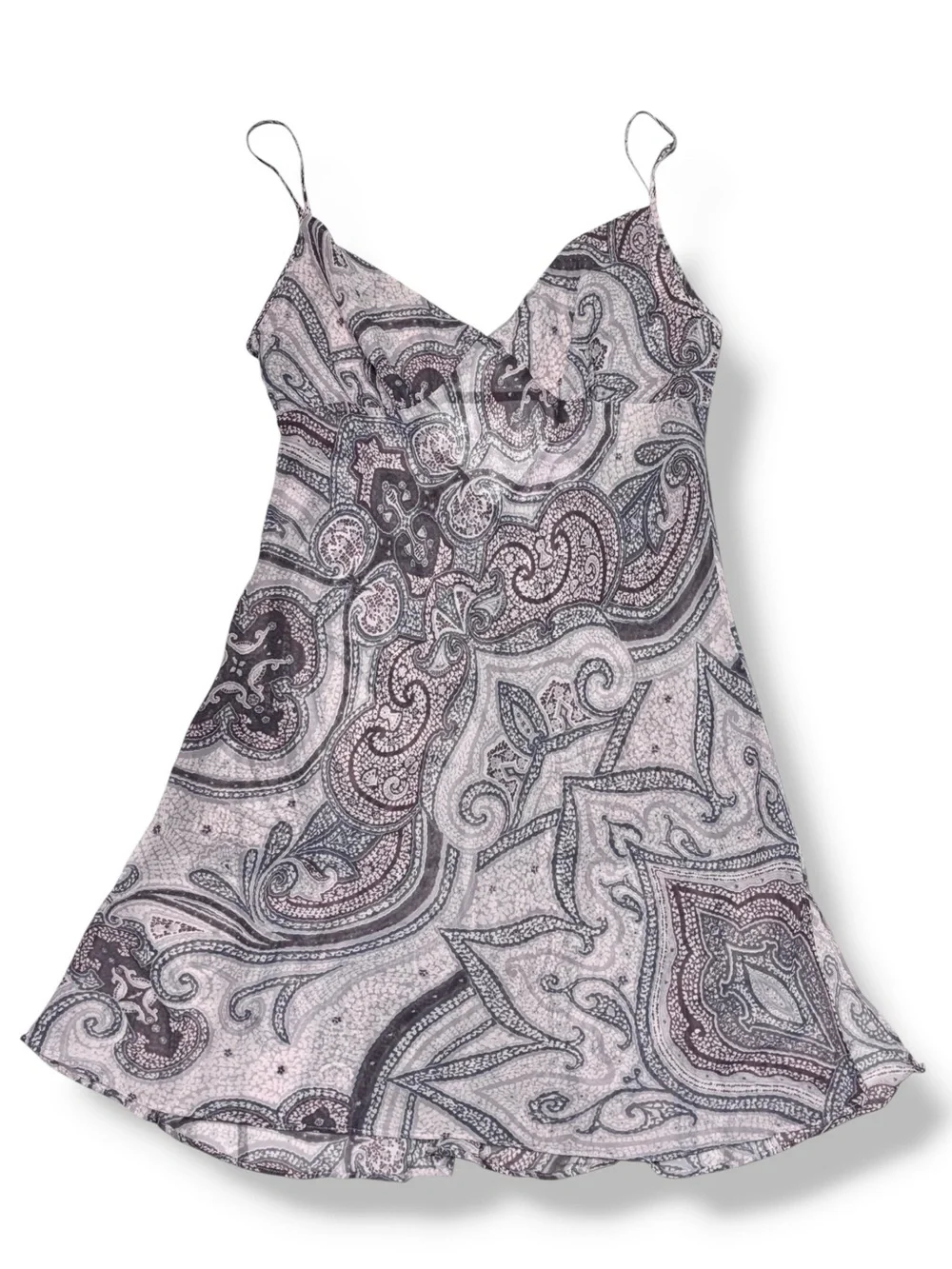 VICTORIA’S SECRET Pink & Grey Paisley Slip Mini Dress Size Medium VINTAGE Y2K